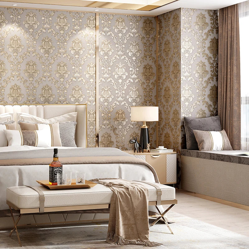 Khaki Antique Gold Damask Wallpaper WKIDW001