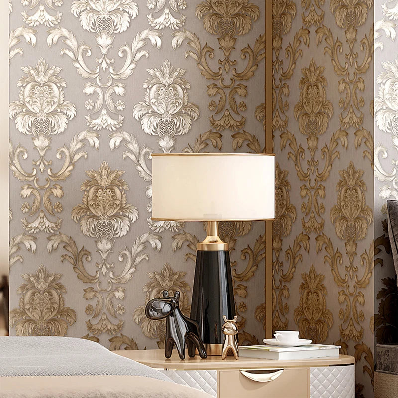 Khaki Antique Gold Damask Wallpaper WKIDW001