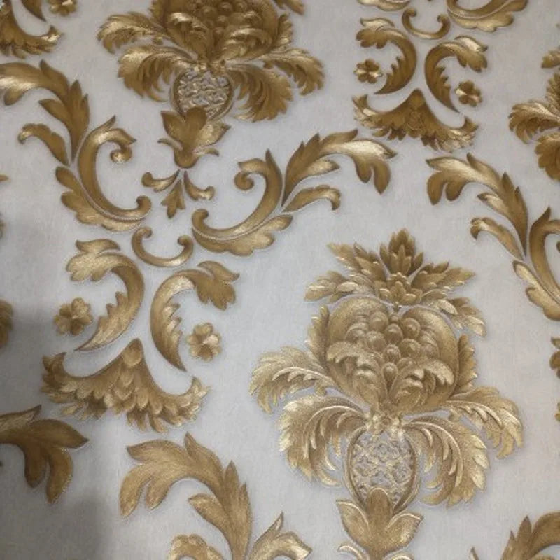 Khaki Antique Gold Damask Wallpaper WKIDW001